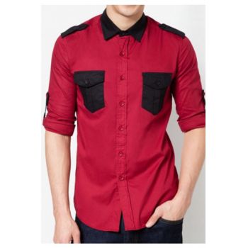 Apparel Red With Black Contrast Designer Shirt Cod